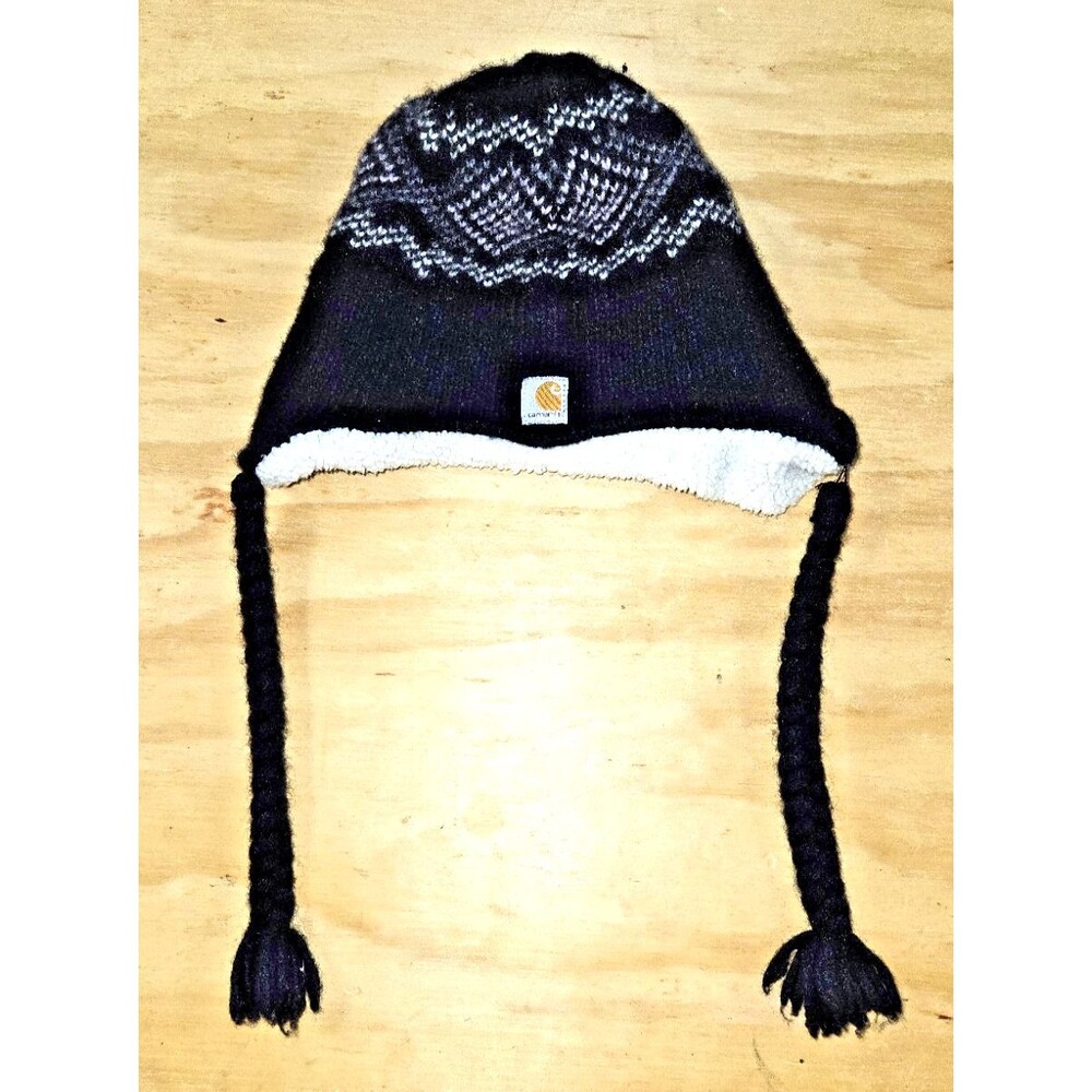 Youth Carhartt Winter Beanie Toboggan Lamb Wool lined pigtails Hat One Size